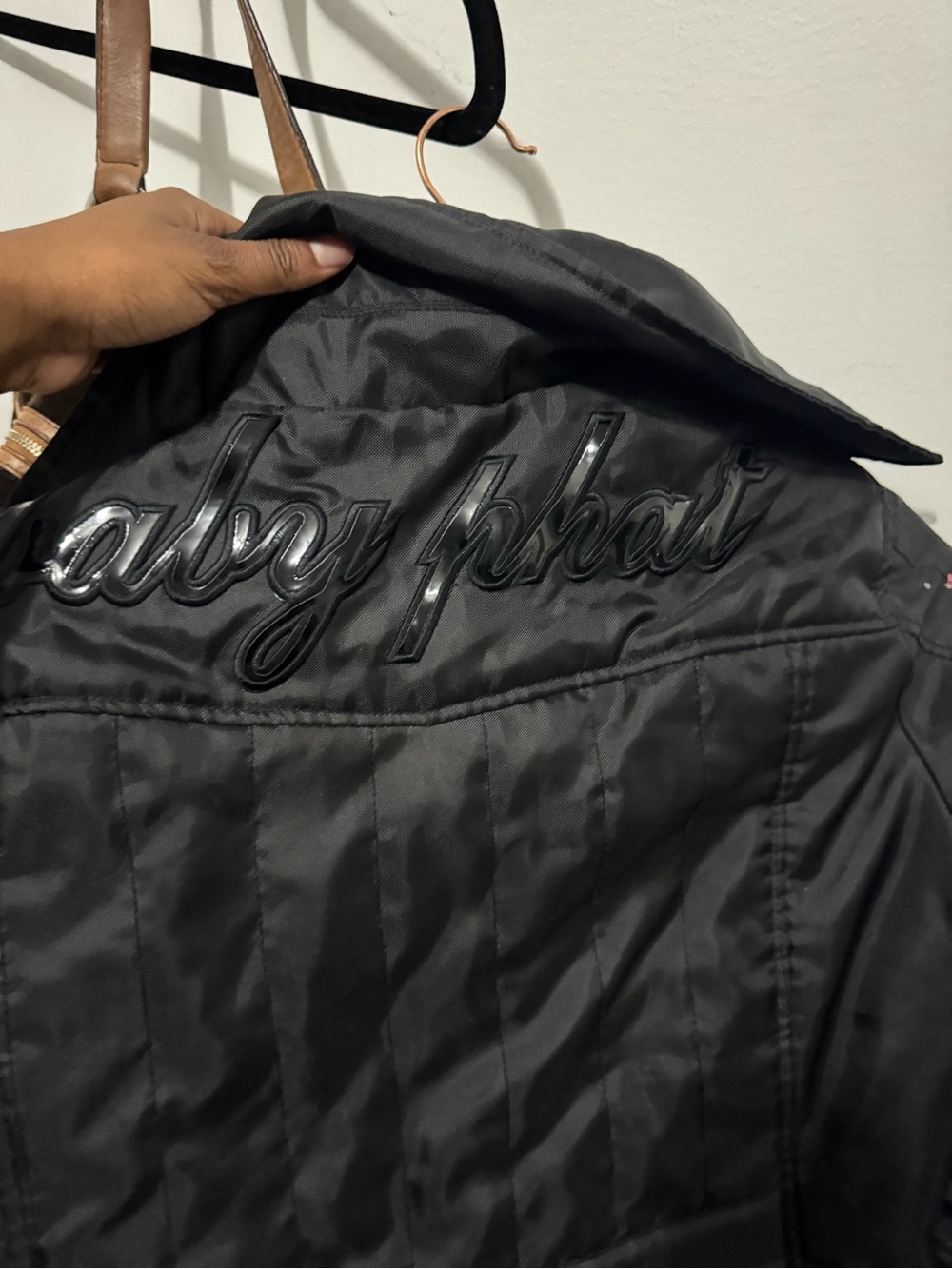 Baby Phat Black Quilted Jacket with Glossy Script Logo